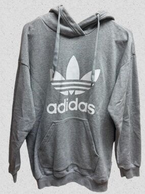 Adidas Gray Pullover Hoodie with White Trefoil Logo